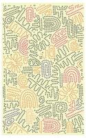 Abstract retro style dot painting with geometric and curved patterns in yellow, orange, and white on a white background. vector