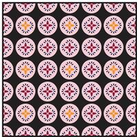 geometric circle with flower print pattern, Repetitive floral pattern with pink, maroon, and yellow accents on a dark background. vector
