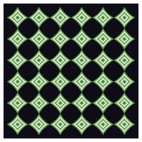 Geometric pattern with green diamonds and wavy lines on a black background. vector