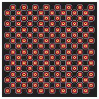 A repetitive pattern of concentric circles in red, gold, and white on a black background. vector