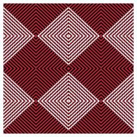 Geometric line art print pattern of optical illusion of a white diamond grid on a red and black striped background. vector