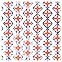 A repetitive floral pattern with red, yellow, and blue elements on a white background. vector