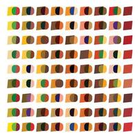 square print pattern grid of colorful, abstract rectangular shapes with varying inner circle colors. vector