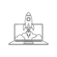 rocket blasting off from a laptop Business growth Continuous line art flat illustration vector