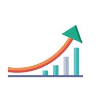 Curved graph with arrow moving up isolated flat illustration on white background vector