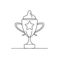Trophy with a star Continuous line art flat illustration vector