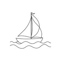 Sailboat floating on a calm sea Continuous line art flat illustration vector