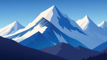 Majestic snow covered mountains stand tall, with wispy clouds lingering in the distance, showcasing a peaceful winter scene flat illustration natural background vector
