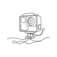 Handheld action camera mounted Continuous line art flat illustration vector