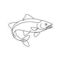 Trout Continuous line art flat illustration on white background. vector