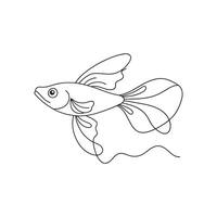 Guppy Continuous line art flat illustration on white background. vector