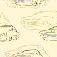 Editable Three-Quarter Oblique View Classic Retro Car Vectorized Illustration in Outline Cartoon Style with Some Colors as Seamless Pattern for Transportation or Hobby Related Background vector