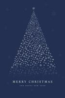 Christmas tree ceated in snow flakes, white snow flakes on blue background. snow tree with A Merry Christmas and Happy New Year text for greeting card vector