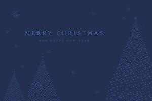 Happy New Year text for greeting card . Christmas tree ceated in snow flakes, white snow flakes on blue background. vector