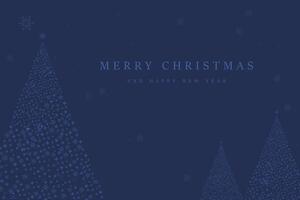 snow tree with A Merry Christmas and Happy New Year text for greeting card . Christmas tree ceated in snow flakes, white snow flakes on blue background vector