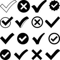 Check or tick icon silhouette with a white background, Check or tick icons. A big set of black check or tick icons is needed for the design. Check symbol isolated vector