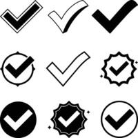 Check or tick icon silhouette with a white background, Check or tick icons. Check symbol isolated vector