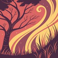 A tree with a fire in the background vector