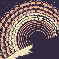 A poster with a circular design and a man standing in front of it vector