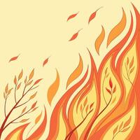 A fire with flames and leaves on a yellow background vector