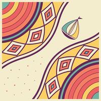 A colorful abstract design with a sailboat and waves vector