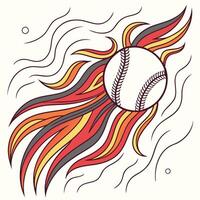 A baseball with flames and a sun in the background vector