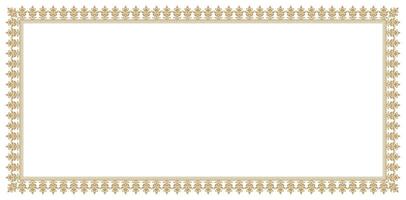 Decorative rectangle frame Elegant element gold colors isolate white backgrounds for design in Eastern style, place for text Golden border Lace illustration for invitations and greeting cards template vector