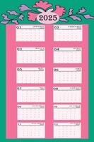 2025 new year calendar background with floral decoration vector