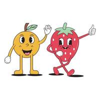 a cartoon character of a Orange and a Strawberry vector