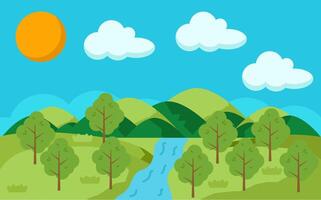 a cartoon illustration of a river and trees vector
