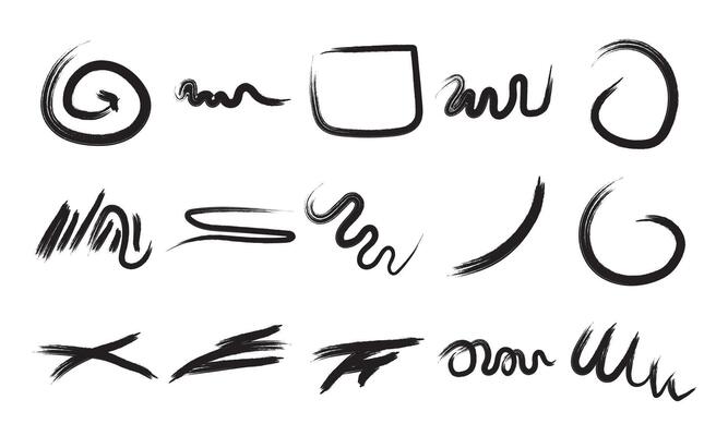 Bundle set of Grunge charcoal scribble stripes, freehand numbers, emphasis arrows, hand-drawn doodle squiggles, Chalk or marker doodle rouge scratches. illustration of hand-painted scrawl frame
