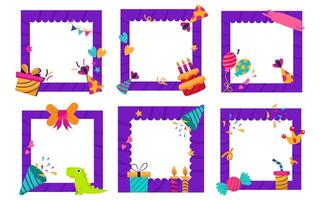 birthday frames set with different animals and decorations vector