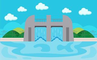 a cartoon illustration of a dam with water flowing over it vector