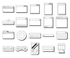 Set of retro vaporwave desktop browser and dialog window, game controller templates 80s-90s style. Nostalgic retro style operating system concept on computer. vector