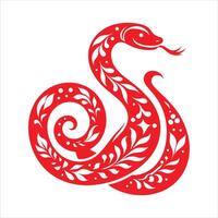 The chinese zodiac snake is red and has a white background vector