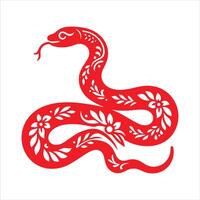 The chinese zodiac snake is red and has a flower pattern vector