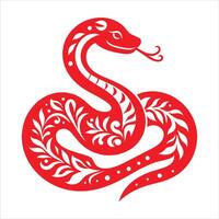 The chinese zodiac snake is red and has a floral pattern vector