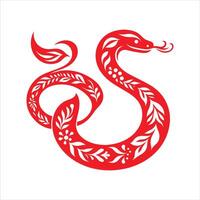 A snake with red and white flowers on it vector