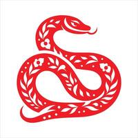 Snake in red paper cut art style vector