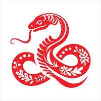 The chinese zodiac snake is red and has a flower on it vector