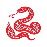 The chinese zodiac snake is red and has a floral pattern vector