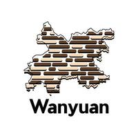 Map of Wanyuan City, map technology with outline style modern design template, China map suitable for your company vector