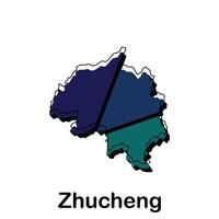 Map City of Zhucheng, template with outline graphic sketch style isolated on white background vector
