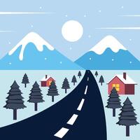 street and trees around with cold weather background, illustration christmas for your design vector