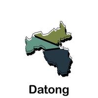 Datong map flat icon illustration, map of Chinese with named governance and travel icons template vector