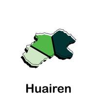 Huairen map flat icon illustration, map of Chinese with named governance and travel icons template vector