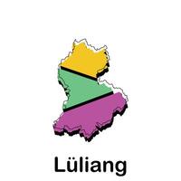 Luliang map flat icon illustration, map of Chinese with named governance and travel icons template vector