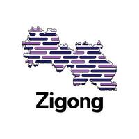 Map of Zigong City, map technology with outline style modern design template, China map suitable for your company vector