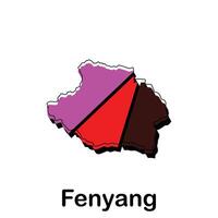 Fenyang map flat icon illustration, map of Chinese with named governance and travel icons template vector