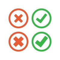 Check and cross in circle shape mark icon isolated illustration. vector